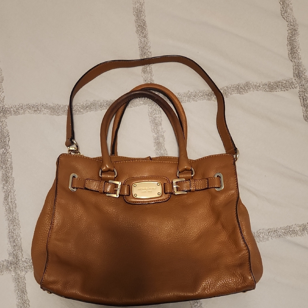 Michael Kors Hamilton Brown Leather Tote with Gold Plaque